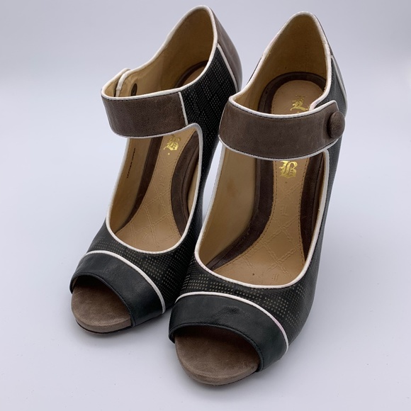 L.A.M.B Pinup LEATHER PEEP TOE PUMP STRAP HEELS - Picture 2 of 8